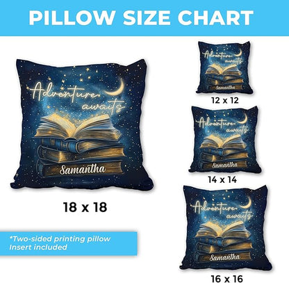 Hyturtle Personalized Book Pillow (Insert Included) Gifts for Book Lovers, Reading Club Librarians Gifts for Girls Women on Birthday Christmas, Custom Name Couch Cushion Decor Throw Pillow Keepsake