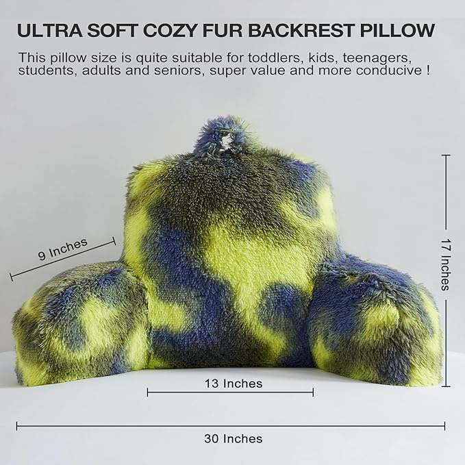 Fur Reading Pillow - Big Size 30x17x17 Inch with Premium Stuffing, Adult & Children Backrest Pillow with Arms, Bed Wedge Pillow for Headboard, Back Support Pillow for Sitting Up in Bed