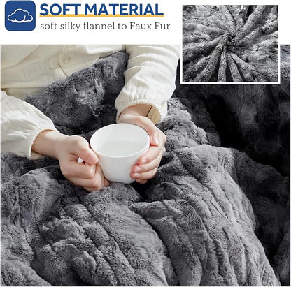 Sealy Electric Blanket Full Size, Heated Warming Blanket Faux Fur & Flannel with 10 Heating Levels & 1-12 Hours Auto Shut Off, Fast Heating, Machine Washable, Grey, 80 x 84 Inch