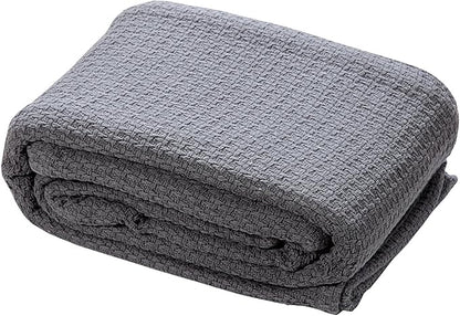 HILLFAIR 100% Soft Premium Combed Cotton Thermal Blanket– Queen Bed Blankets– Soft Cozy Warm Bed Throw Blanket– All Season Grey Queen Cotton Blankets