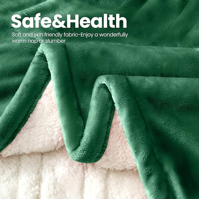 Electric Heated Blanket,Flannel & Sherpa Heated Throw Blanket 50"x60",Fast Heating Soft Fleece Blanket with 6 Heating Levels & 4H Auto Off - Forest Green