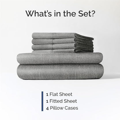 Full 6 Piece Sheet Set - Comfy Breathable & Cooling - Soft Hotel Luxury Bedding Set with 8-16 Inch Deep Pockets - 1 Flat & 1 Fitted Sheet & 4 Pillowcases - Wrinkle Free & Easy Care - Heathered Grey