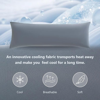 DOWNCOOL Large Body Pillow Insert with Cooling Cover - Soft Long Bed Pillow for Summer - Breathable Full Body Pillow for Adults - 20x54 inch (Grey, with Cover)