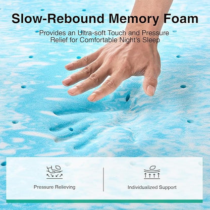 Novilla Twin Memory Foam Mattress Topper 2 Inch, Cooling Gel Infused, Ventilated Pressure Relief Pad, Soft Comfort for Sofa, RV, Camper, Dorm Room