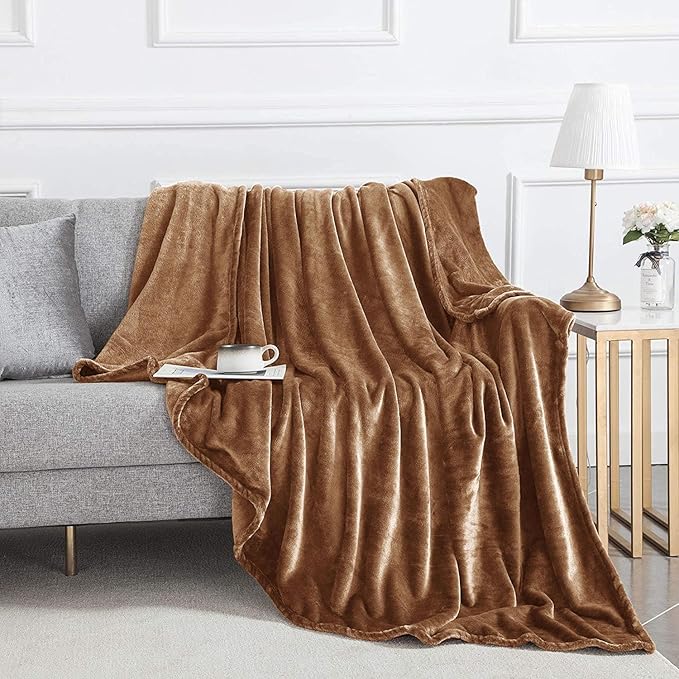 IR Imperial Rooms Fleece Blankets Queen Size 90 x 90 Inches - Super Soft Fluffy Throw Blanket for Sofa and Bed - Warm and Cozy Lightweight 400 GSM Microfiber Bed Throws Blankets (Queen, Camel)