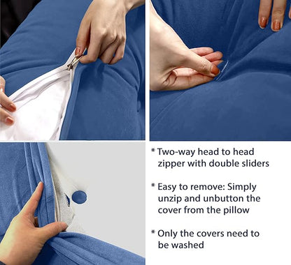 Triangular Reading Bed Rest Pillow Large Bolster Cushion Headboard Backrest Wedge Pillow with Two Detachable Roll Pillows for Neck & Lumbar Support (Purple, King: 77 x 8 x20 inches)