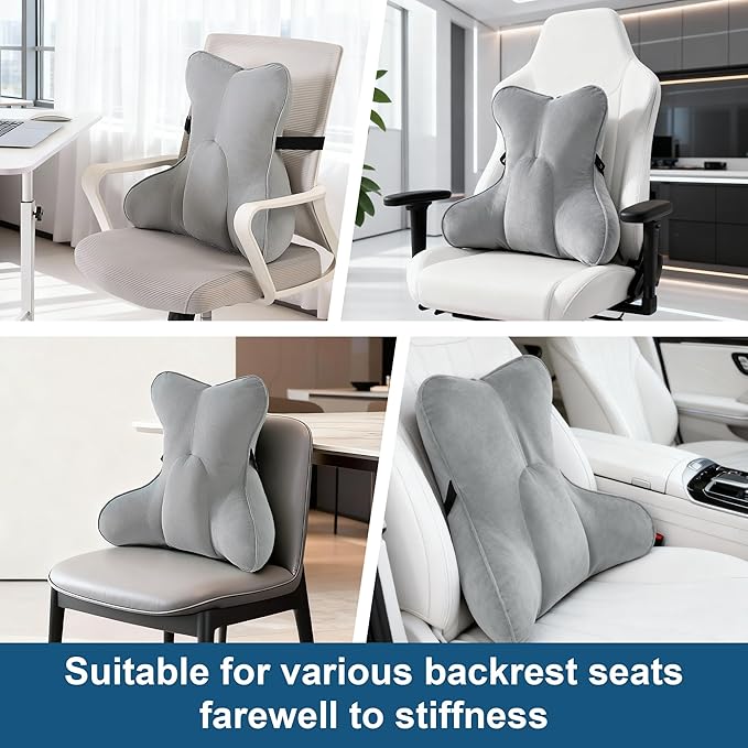 Lumbar Support Pillow – Multi-Functional Ergonomic Back Cushion for Office Chair, Car Seat & Sofa, Reading Pillow with Firm Multi-Zone Support to Relieve Lower Back Pain,Zinc Gray