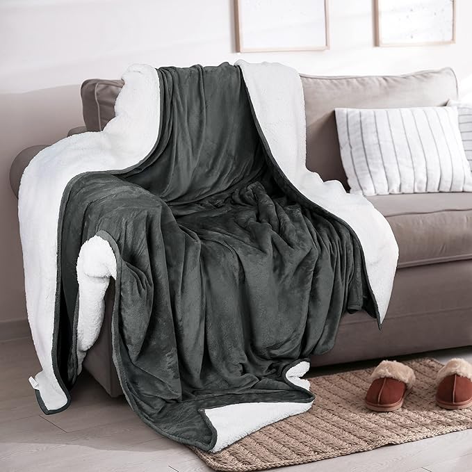 Utopia Bedding Sherpa Blanket King Size (Grey, 90x102 Inches) - Soft Lightweight Plush Fleece Reversible Blanket for Bed, Sofa, Couch, Camping and Travel