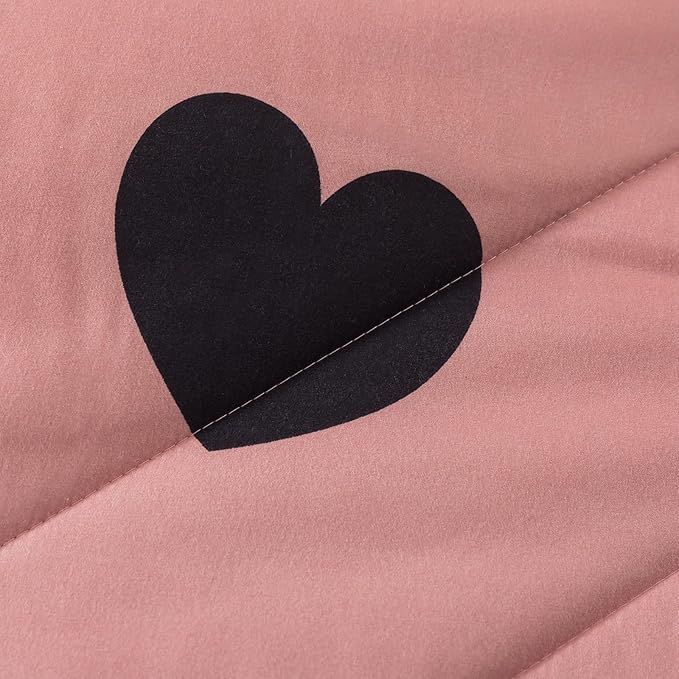 Caressma Queen Comforter Set Cameo Brown, Pink Cute Love Heart Sexy Comforter Bedding Set for All Seasons, Geometric Soft Microfiber 3 Pieces Comforter Set with Pillowshams