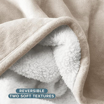 Bare Home Sherpa Fleece Blanket - King Size - Blanket for Bed, Sofa, and Couch - Warm & Lightweight - Fluffy & Soft - Reversible (King, Oyster)