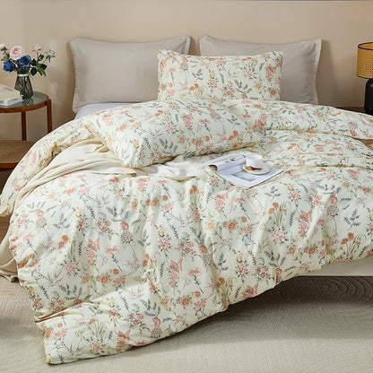 100% Cotton Duvet Cover King Size – Vintage Botanical Floral Duvet Cover Set with Zipper Closure, 3-Piece Soft Breathable Natural Premium Cotton Bedding Set for All Seasons