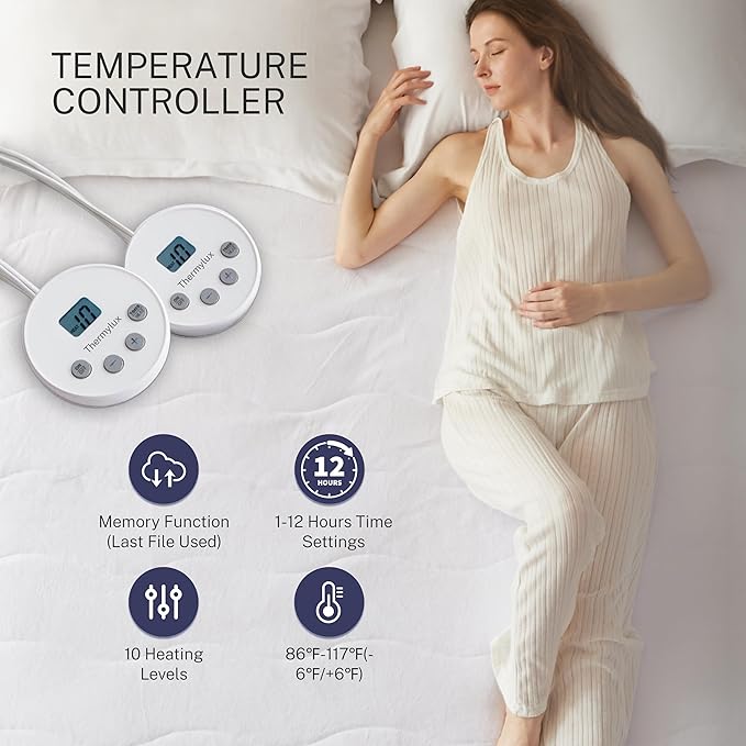 Electric Mattress Pad King Size Quilted Wave 10 Heat Settings & Dual Control with 12 Hour Auto Off, Deep Pocket Fits up to 18",Coral Fleece Bed Warmer,ETL Certified Machine Washable, 78"x80"