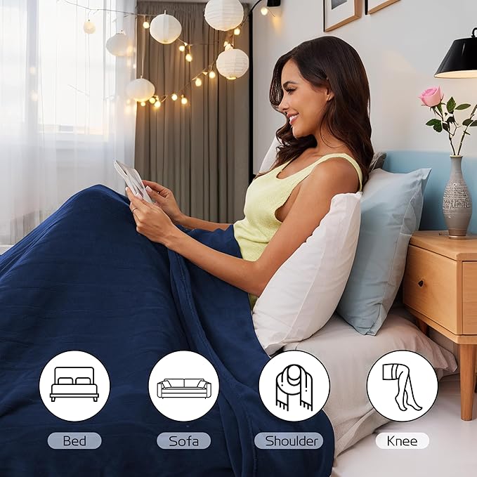 Heated Electric Blanket 72"x84" Full Size, Soft Coral Fleece Fast Heated Blanket with 4 Heating Levels and 10 Hours Auto-Off, Cozy Plush Fabric, Machine Washable - Home, Dark Blue