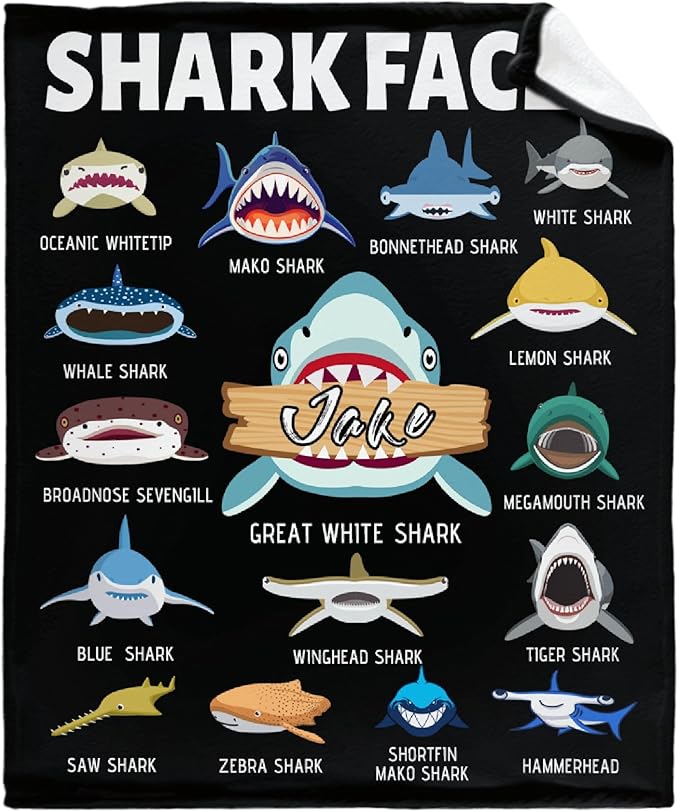 Custom Shark Faces Blankets Gifts for Birthday Son Daughter Brother Friends On Bed Sofa,Personalized Premium Flannel Blankets for Christmas Thanksgiving, All Season Use 90''x 120'' -XL