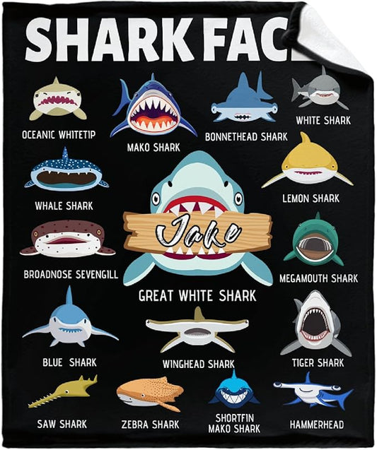 Custom Shark Faces Blankets Gifts for Birthday Son Daughter Brother Friends On Bed Sofa,Personalized Premium Flannel Blankets for Christmas Thanksgiving, All Season Use 90''x 120'' -XL