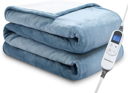Electric Blanket Twin 62"x84" Heated Electric Blankets 10 Heating Levels 12 Time Settings 8 Hours Auto Off Fast Heating and Overheat Protection ETL Certified Machine Washable,Light Blue