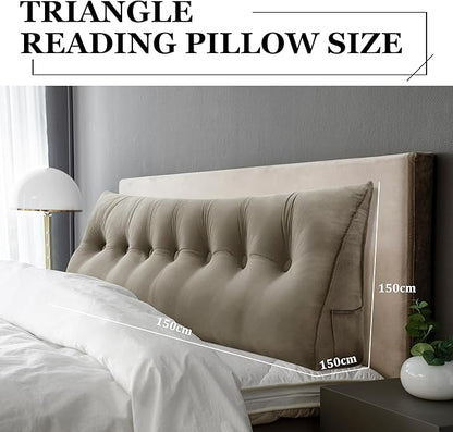 14 lbs Thickened King Wedge Pillow Headboard Body Positioner Bed Wedge Pillow Backrest Support Triangular Headboard Cushion with Side Pocket Velvet Positioning Support Taupe