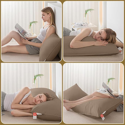 Goose Down Body Pillows for Adults, Large Body Pillow for Side Sleeper, Hugging Feather Body Pillow Insert, Cooling Full Length Long Pillow for Bed with 100% Organic Cotton Shell, (Chocolate 20"x54")