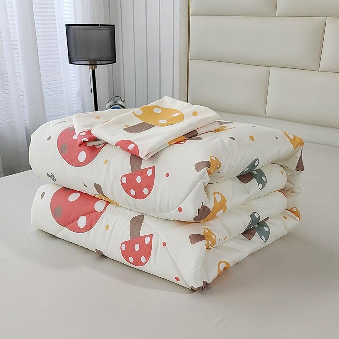 SDIII 3PCS Cute Mushroom Comforter Set Full, Soft Microfiber Lightweight Mushroom Bedding Full, Cottagecore Comforter for Boys Girls Kids and Teens