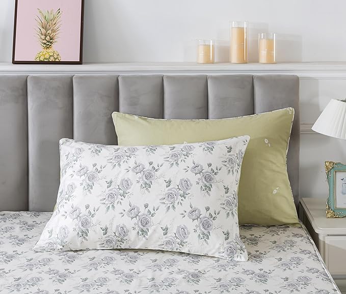 FADFAY Rose Duvet Cover Set Queen Rustic Peony Floral Bedding Vintage Botanical Quilt Cover Set Shabby Farmhouse Bedding 100% Cotton Soft Comforter Cover with Hidden Zipper Closure 3Pcs, Queen Size