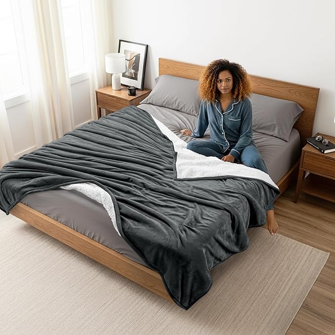 Utopia Bedding Sherpa Blanket Full Size (Grey, 90x84 Inches) - Soft Lightweight Plush Fleece Reversible Blanket for Bed, Sofa, Couch, Camping and Travel