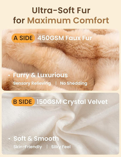 ZonLi Fluffy Faux Rabbit Fur Light Tan Body Pillow, Side Sleep Body Pillow with Washable Cover, Adjustable Memory Foam Fill，20x54 Long Pillow for Adults Girls & Kids