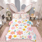 Feelyou Cute Flower 7 Piece Bedding Set King Size Kids Cartoon Cute Floral Bed in a Bag for Kids Girls Teens Toddler Yellow Pink Comforter Set with Sheets Kawaii Bed Set