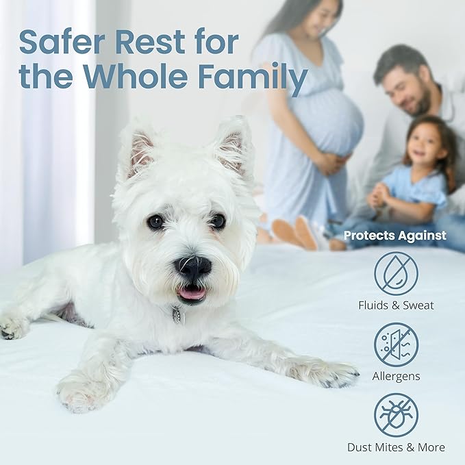 SafeRest Waterproof Full Size Mattress Protector - Fitted with Stretchable Pockets - Machine Washable Cotton Blend Mattress Cover for Bed