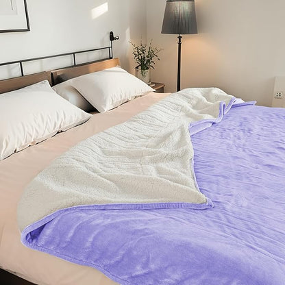 Electric Heated Blanket Queen Size 84"x90" - Dual-Sided with Microplush & Sherpa Fabric, 4 Heat Settings & 10 Hours Auto Off, Dual Controller, Machine Washable - Light Purple