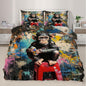 Chimpanzee Duvet Cover King Size, Street Graffiti Gorilla Bedding Set 3 Piece Bedroom Decor Fun Colorful Comforter Cover and 2 Pillow Sham with Zipper Closure