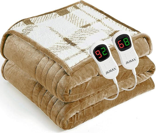 Heated Electric Blanket King Size - 100"x90" Flannel Heating Blanket with 10 Heating Levels & 5 Time Settings Over-Heat Protection, Winter Warmer for Adults with ETL Certification（Ivory）