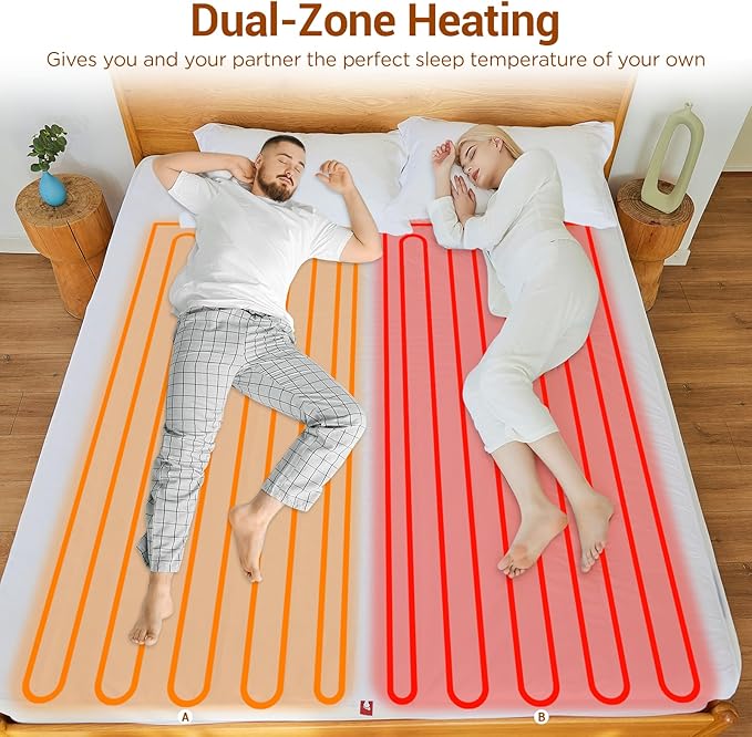 Comfytemp Heated Mattress Pad Queen - Dual Zone Control & Preheat Function, 60" x 80" Bed Warmer - 12H Timers & Heat Settings, Electric Non-Slip Mattress Cover Pad with Deep Pocket