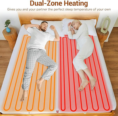 Comfytemp Heated Mattress Pad Queen - Dual Zone Control & Preheat Function, 60" x 80" Bed Warmer - 12H Timers & Heat Settings, Electric Non-Slip Mattress Cover Pad with Deep Pocket