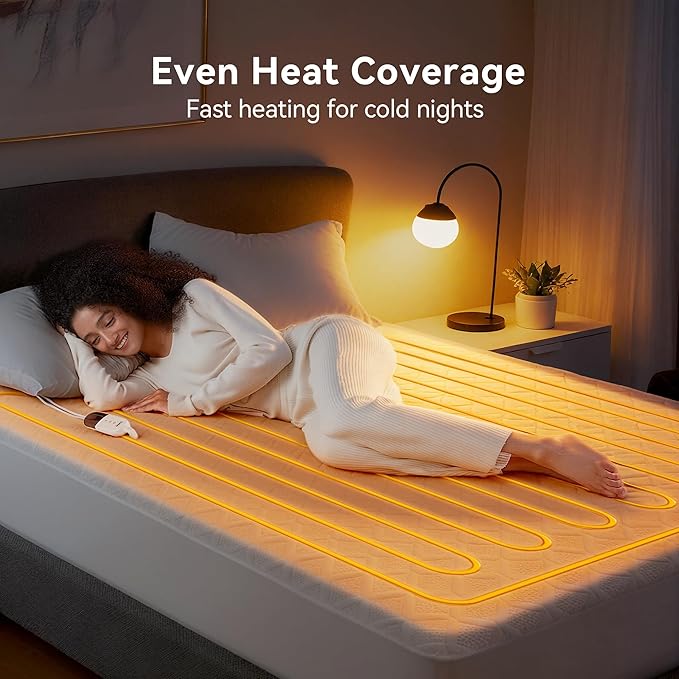 Twin Size Heated Mattress Pad – Electric Mattresses Warmer with Auto Shut-Off, Machine Washable Soft Pads, Adjustable Heat Settings for Dorm Room & Cozy Sleep