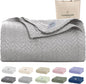 Cloud Scape Linen 100% Cotton Blanket Queen Size - Heavy and Soft, Season, Winter Cozy Blanket, Herringbone Weave, Best Gift for Women, fits Full Size Bed, 92x92, Light Grey