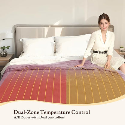 Electric Heated Blanket 90"x100" King Size - 4 Heat Settings & Dual Controllers, 10H Auto Shut Off, Ultra-Soft Coral Fleece Heated Blanket with Overheat Protection, Dark Pink