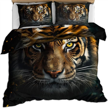 Tiger Duvet Cover Twin African Tiger Bedding Set 2 Piece for Kids Decor Tropical Wild Animal Comforter Cover and 1 Pillow Sham with Zipper Closure
