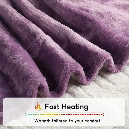 Heated Blanket Electric Throw 50''x60'', 3 Hour Auto Shut-Off 5 Heating Levels Small Warm Soft Flannel Electric Blanket Machine Washable - Purple