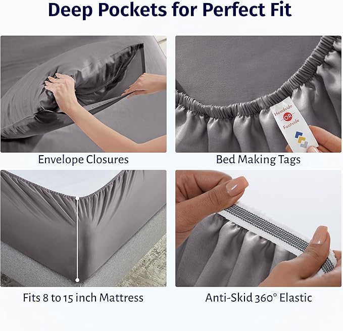 California Design Den Full Sheet Set - Certified 100% Egyptian Cotton, Lightweight & Crisp Percale Sheets Full Size with Deep Pockets, Durable Luxury Bedding Set - Grey