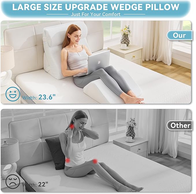 Kingfun 4pcs Orthopedic Bed Wedge Pillow Set for Sleeping, Memory Foam for Sleeping,Breathable Triangle Pillow Wedge, Post Surgery Memory Foam Wedge Pillow for Back, Leg Pain Relief, Sitting