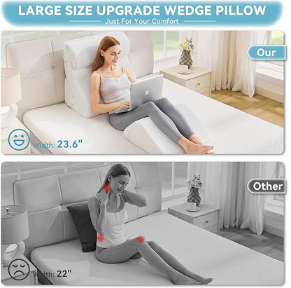 Kingfun 4pcs Orthopedic Bed Wedge Pillow Set for Sleeping, Memory Foam for Sleeping,Breathable Triangle Pillow Wedge, Post Surgery Memory Foam Wedge Pillow for Back, Leg Pain Relief, Sitting