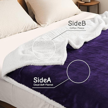 Electric Heated Blanket Queen Size 84"x90", Soft Flannel with Dual Controllers & Overheat Protection, 6 Adjustable Heat Settings & 10-Hour Auto-Off Timer, Fast Heating for Winter Comfort, Dark Purple