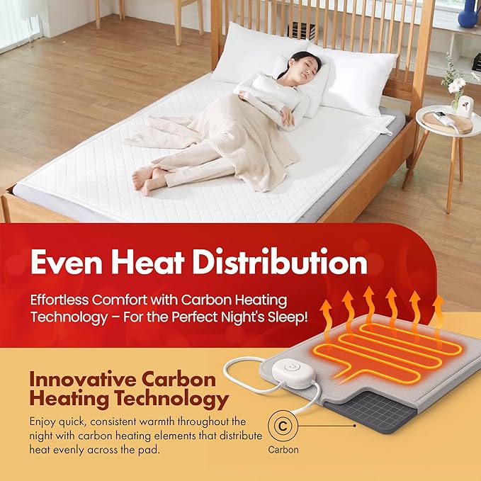 GML Premium Tencel Triple-Layer Heated Mattress Pad, Machine Washable, 15-Hour Auto Shut-Off, 5 Heat Settings, Timer, Smart Controller, Electric Mattress Pad & Bed Warmer - Queen Size, 71x55