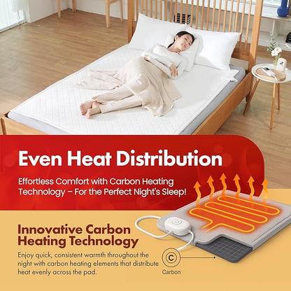 GML Premium Tencel Triple-Layer Heated Mattress Pad, Machine Washable, 15-Hour Auto Shut-Off, 5 Heat Settings, Timer, Smart Controller, Electric Mattress Pad & Bed Warmer - Queen Size, 71x55