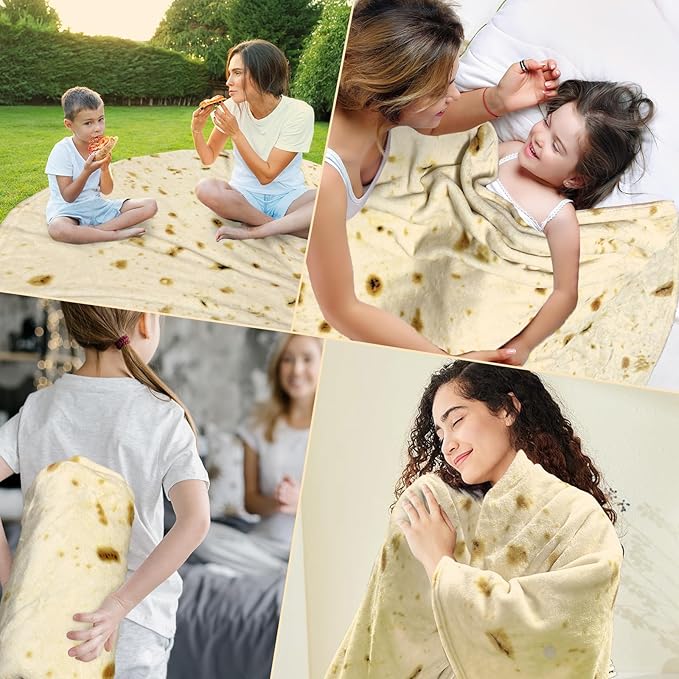 HDFK Tortilla Blanket Adult Size 71 inches for Kids Beige Yellow Double Sided Throw Taco Realistic Food Blankets Lightweight Flannel Fleece White Elephant Funny Gifts for Women Cozy Soft Novelty Teens
