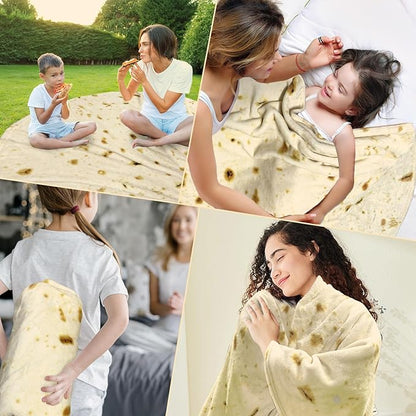 HDFK Tortilla Blanket Adult Size 71 inches for Kids Beige Yellow Double Sided Throw Taco Realistic Food Blankets Lightweight Flannel Fleece White Elephant Funny Gifts for Women Cozy Soft Novelty Teens