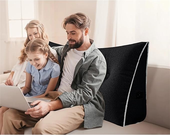 14 lbs Thickened Wedge Pillow Headboard Body Positioner Bed Wedge Pillow Backrest Support Triangular Headboard Pillow for Sleeping with Side Pocket Velvet Positioning Support Velvet Black King