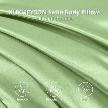 HUXMEYSON Body Pillow with Satin Pillowcase, Body Pillow for Adults, Removable Cover, Green (20"x54")