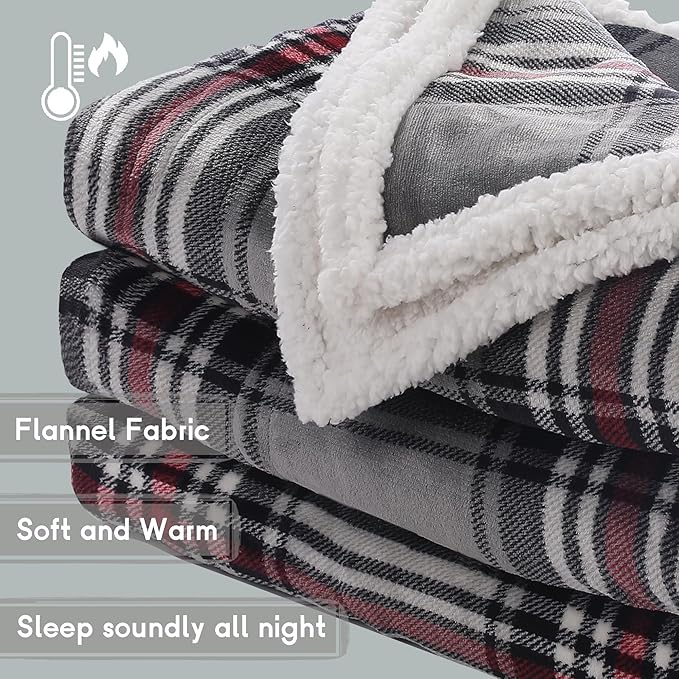 Heated Blanket Electric Blanket Full Size 72''x84'', Soft Flannel Heating Blanket with 12 Hour Auto Off - 10 Heat Settings - Machine Washable - Gray & Red