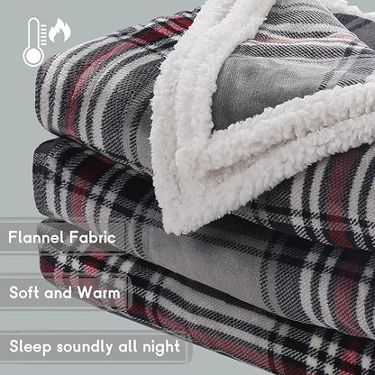 Heated Blanket Electric Blanket Full Size 72''x84'', Soft Flannel Heating Blanket with 12 Hour Auto Off - 10 Heat Settings - Machine Washable - Gray & Red